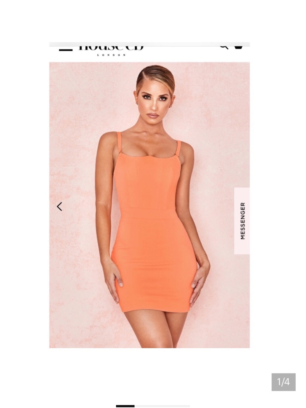 House of CB Coral-Orange Square-Neck Bodycon Mini Dress